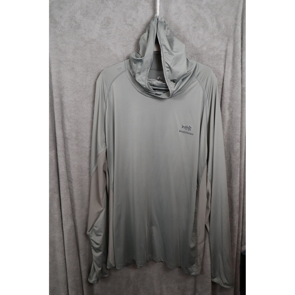 Bassdash Mens 4XL Gray Long Sleeve Fishing Hoodie Sun Shirt with Neck Gaiter